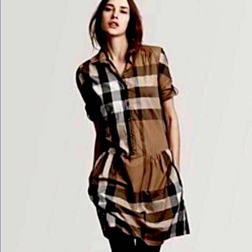 Burberry | Taupe Check Cotton Shirt Dress